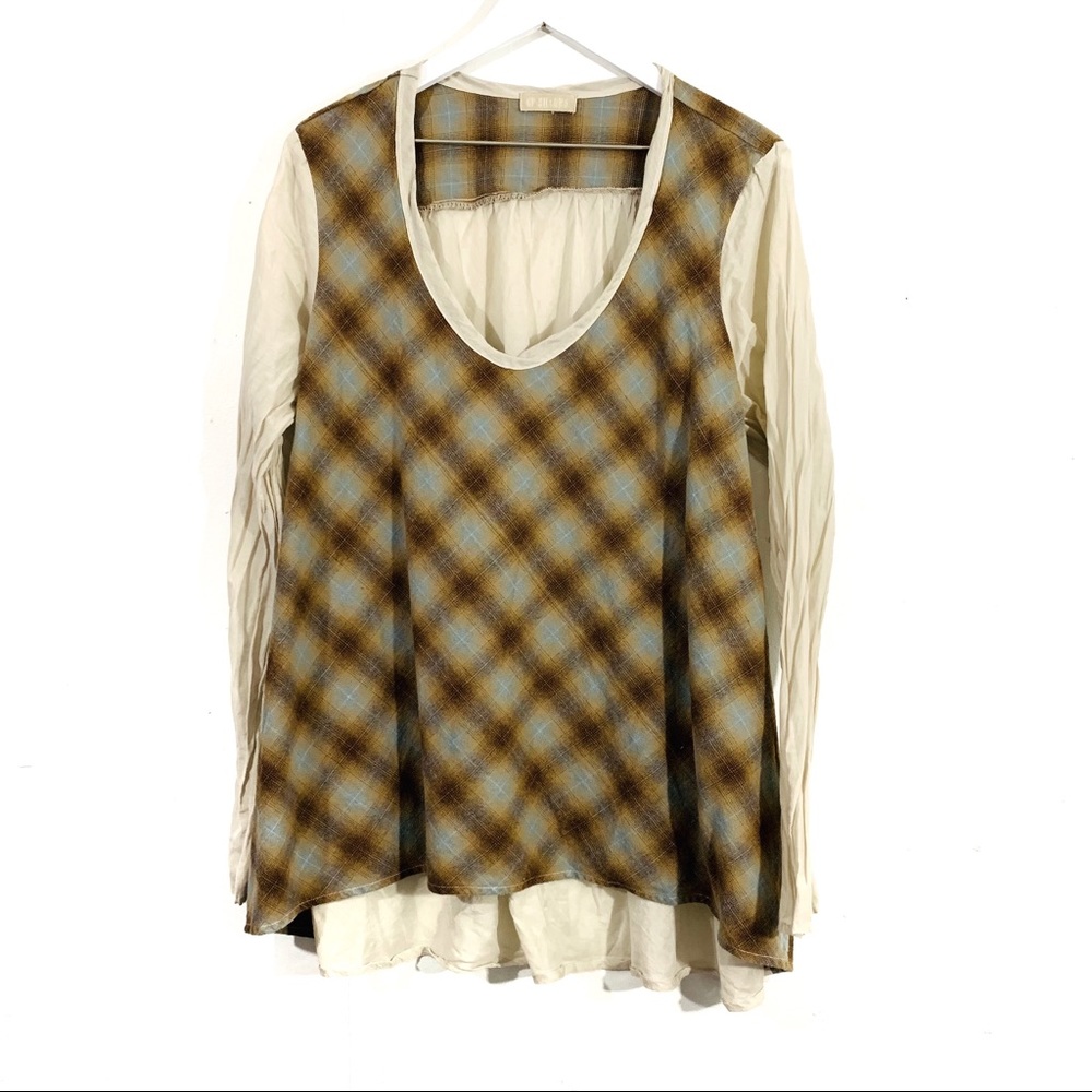 CP Shades Tan Plaid Long Sleeve Tunic Top